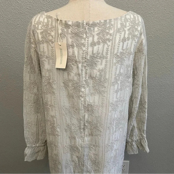 Sundance Women's Silver Sheer Lined Floral embroidered Dress Size PLarge‎ NWT - Picture 2 of 5